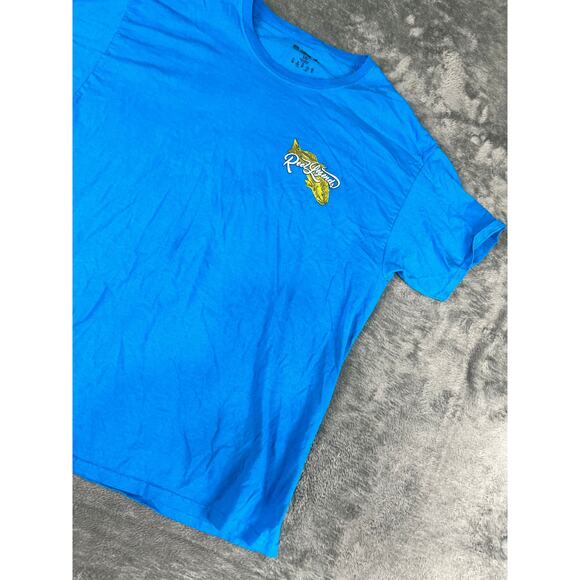 Men's Reel Legends Blue T-Shirt Yellow Fish Logo Performance Crew Neck L Exc - Picture 2 of 10